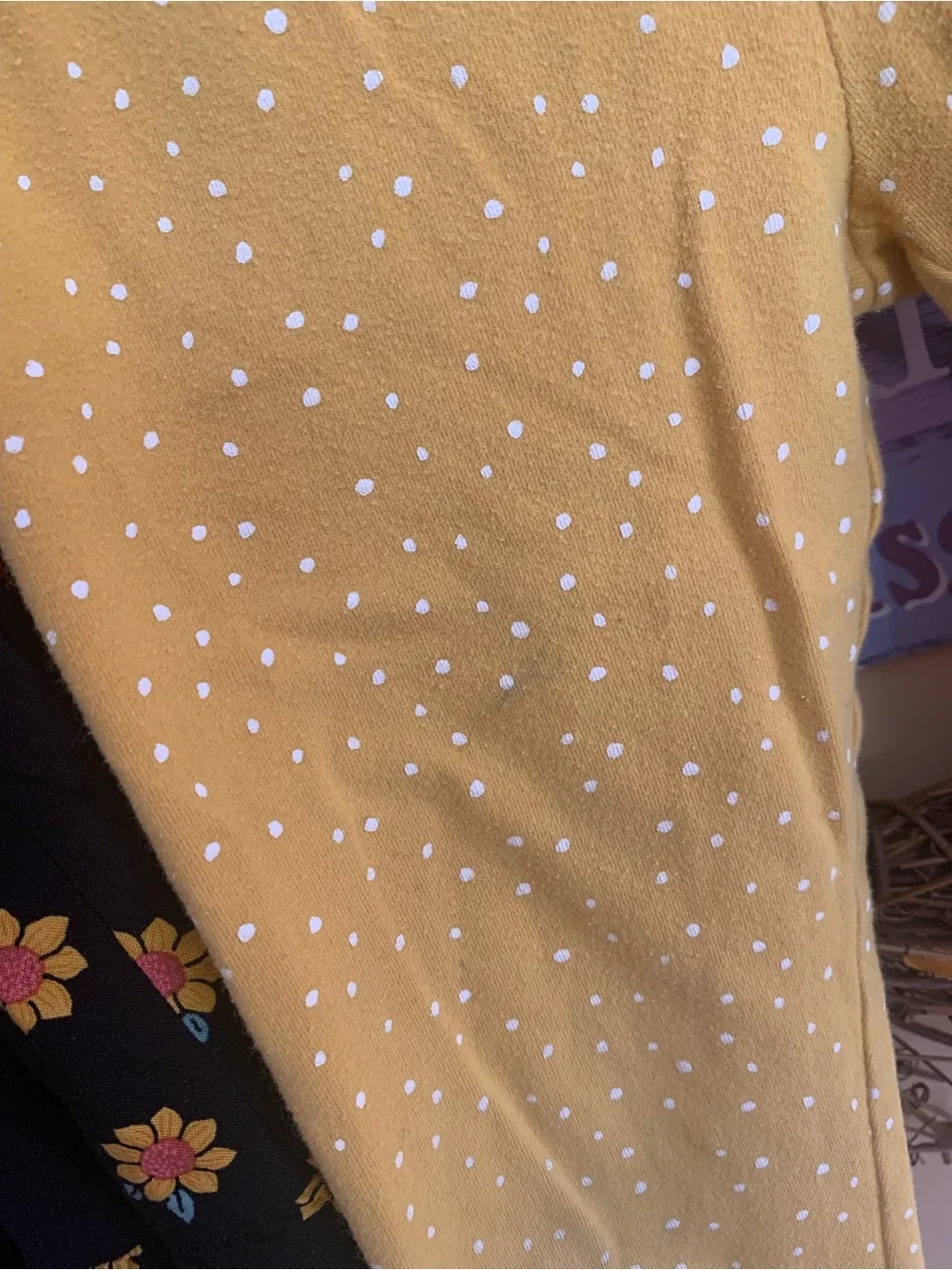 Girls size 5 Fall Sunflower Outfit, Flowy Dress and matching polka dot leggings